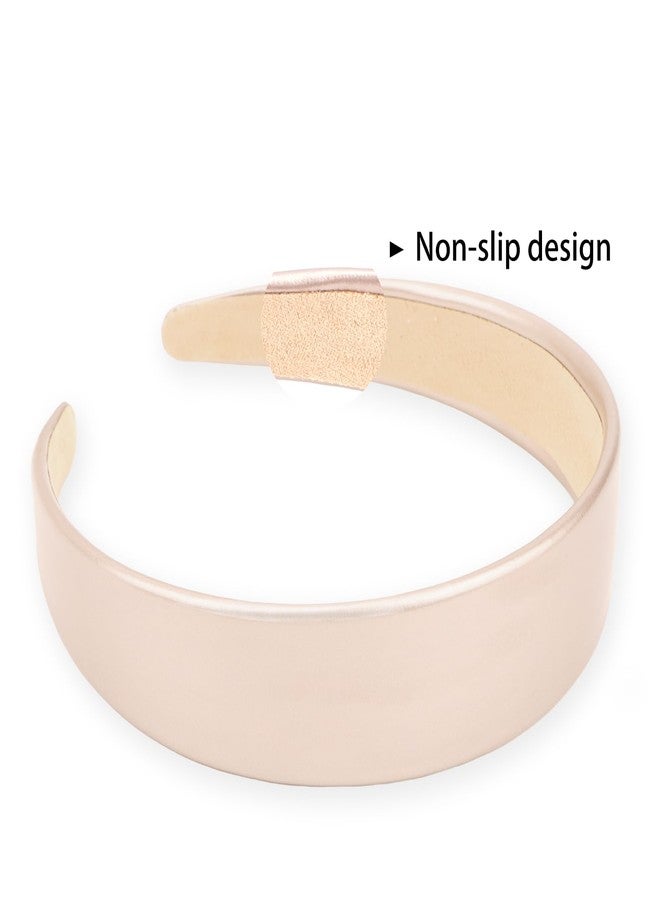 AMCAMI Gold Headband 1.18 Inch PU Leather Headband Plain Solid Head Band Wide Thick Headbands Non-slip Hair Accessories for Women Girls - Image 2